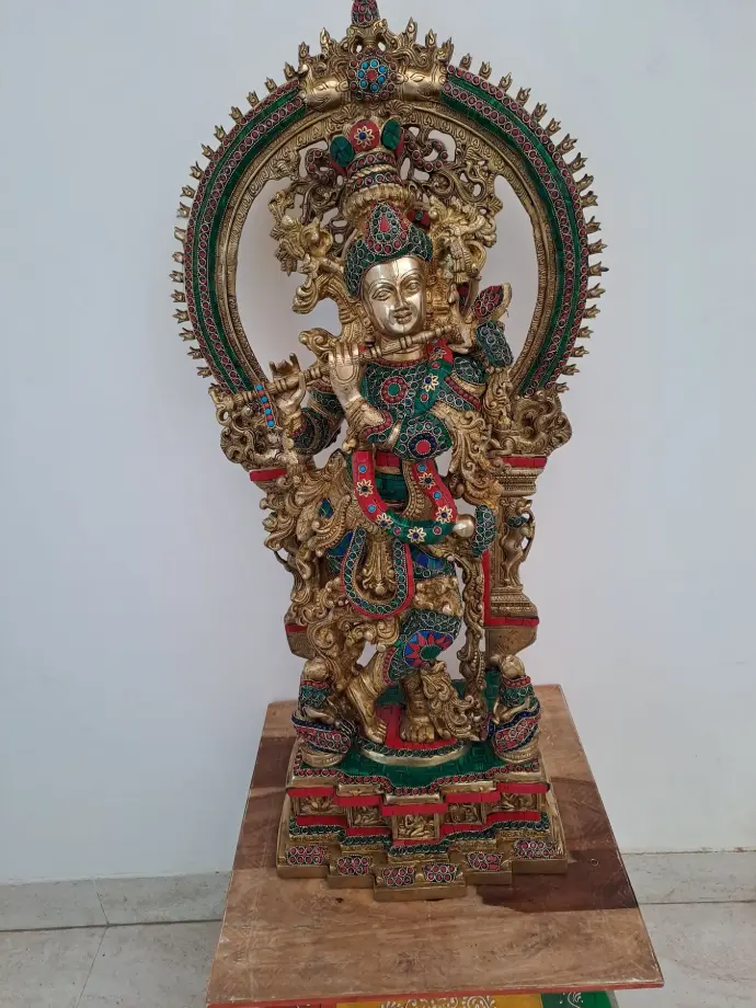 PURE BRASS KRISHNA WITH STONE WORK