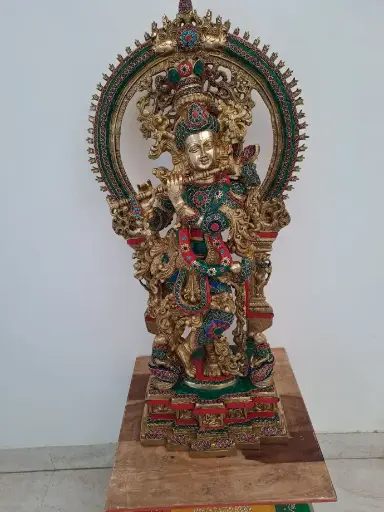 PURE BRASS KRISHNA WITH STONE WORK